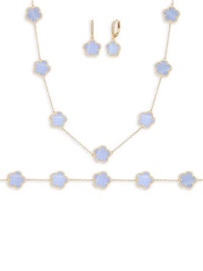 Jankuo Women's Flower 3-piece 14k Goldplated, Cubic Zirconia, Synthetic Stone Bracelet, Earrings & N In Brass