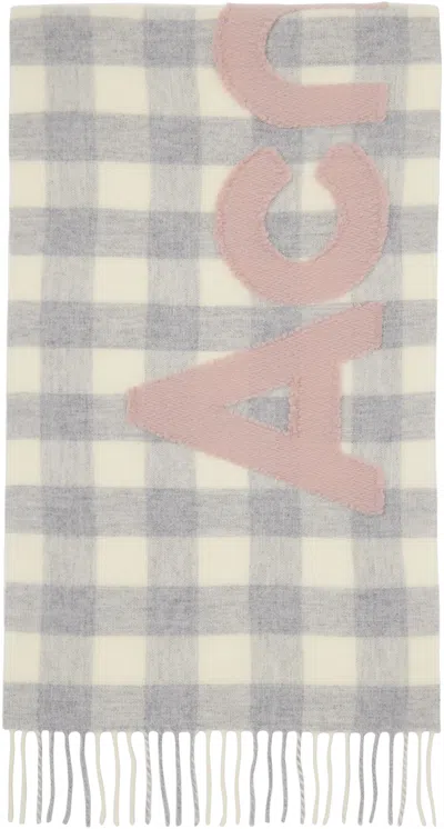 Shop Acne Studios Gray & Gray Check Logo Scarf In Ans Grey/pink