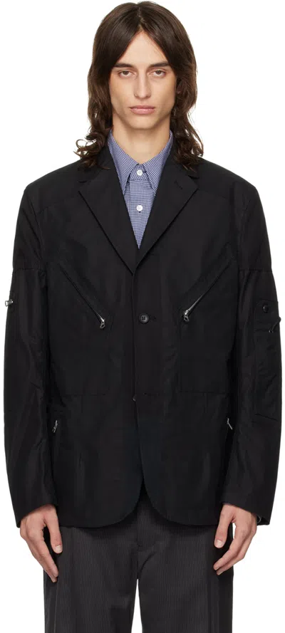 JUNYA WATANABE BLACK PANELED OXFORD BLAZER 