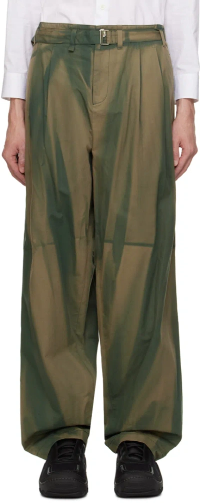 Shop Jiyongkim Green Sun-bleached Belted Wide Trousers In Moss Green