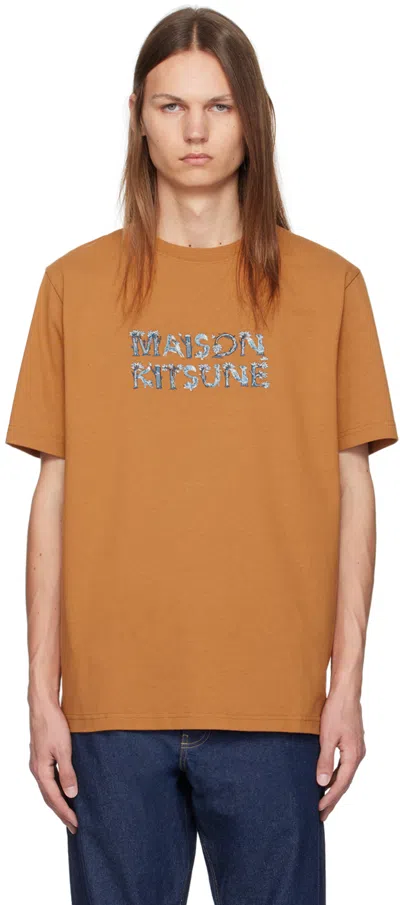 Shop Maison Kitsuné Orange Woodland Alphabet Comfort T-shirt In P270 Sequoia