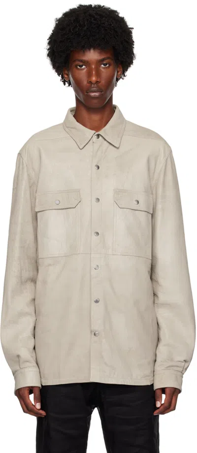 Rick Owens Off-white Hollywood Outershirt Leather Overshirt In 08 Pearl