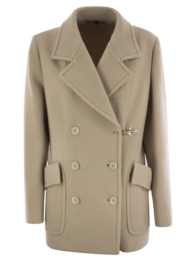 Fay Wool And Cashmere Peacoat In Neutral