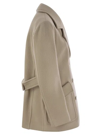 Fay Wool And Cashmere Peacoat In Neutral