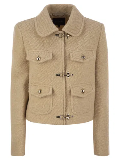 Fay 3-hook Wool Jacket In Beige