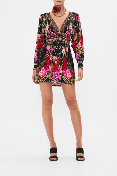 Camilla Embellished Floral Jersey Minidress In Black/red