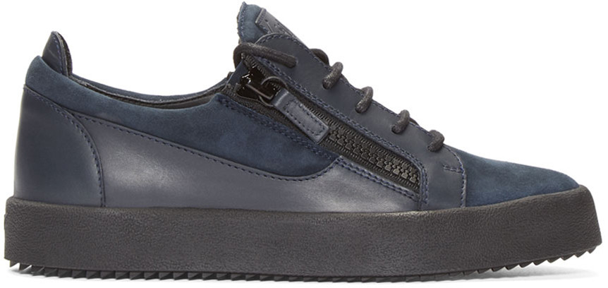 Giuseppe Zanotti Navy Leather Low-top London Sneakers In Blue | ModeSens