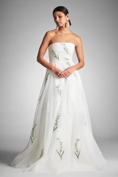 Sachin & Babi Anais Gown In White/embroidered Floral