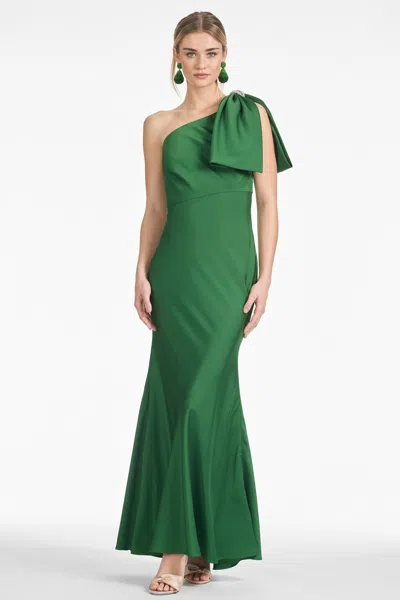 Sachin & Babi Aubrey One-shoulder Satin Charmeuse Gown In Emerald