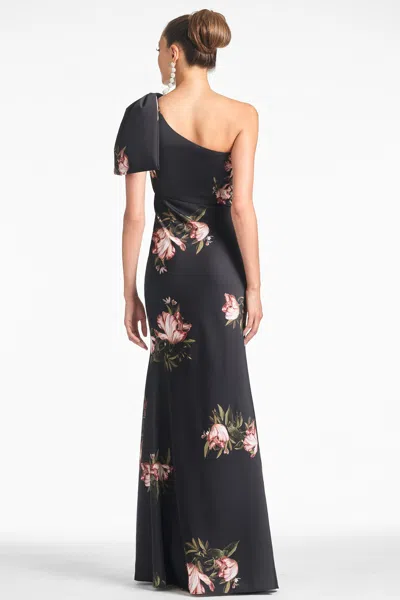 Sachin & Babi Aubrey Floral One-shoulder Satin Crepe Mermaid Gown In Noir Blossom