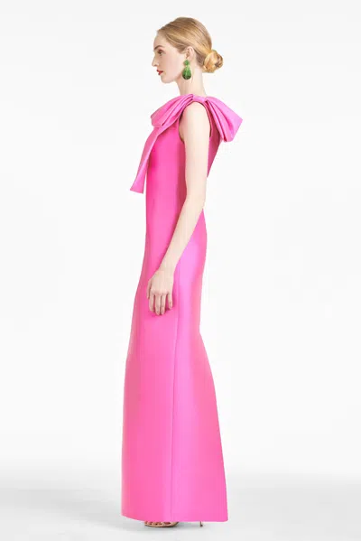 Sachin & Babi Bonnie Bow Detail One-shoulder Stretch Mikado Sheath Gown In Fuchsia