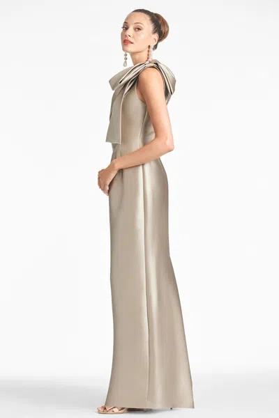 Sachin & Babi Bonnie One-shoulder Satin Column Gown In Pewter