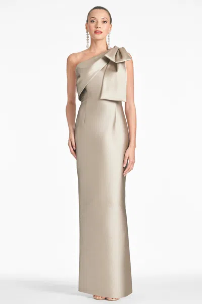 Sachin & Babi Bonnie One-shoulder Satin Column Gown In Pewter