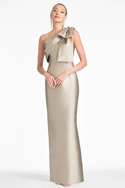 Sachin & Babi Bonnie One-shoulder Satin Column Gown In Pewter