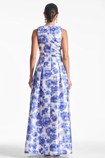 Sachin & Babi Brooke Pleated Floral-print Gown In Azure Watercolor Floral