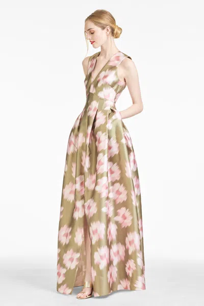 Sachin & Babi Brooke Gown In Green Ikat Floral