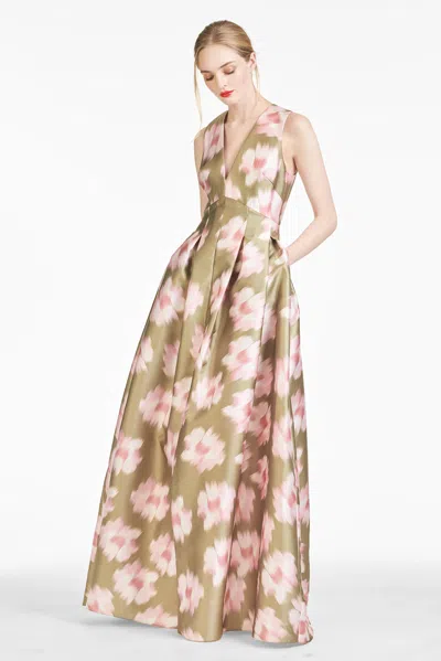 Sachin & Babi Brooke Gown In Green Ikat Floral