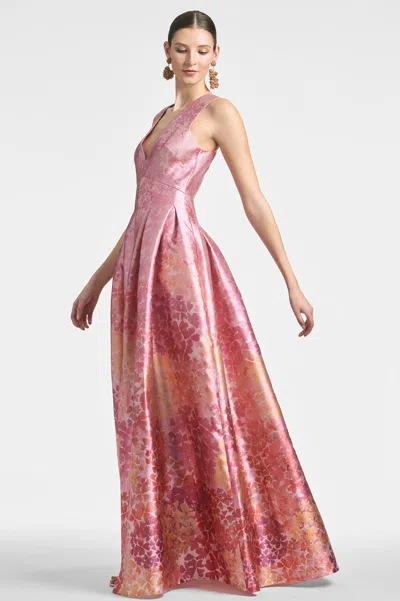 Sachin & Babi Brooke Sleeveless Pleated Floral-print Gown In Light Sunset Hydrangea