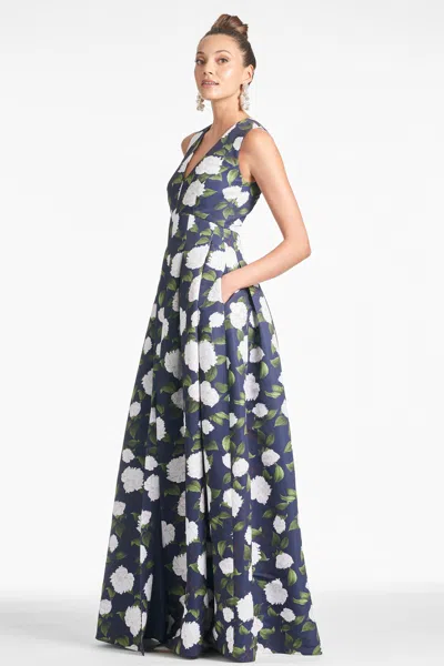Sachin & Babi Brooke Gown In Navy/ivory Moonlit Garden