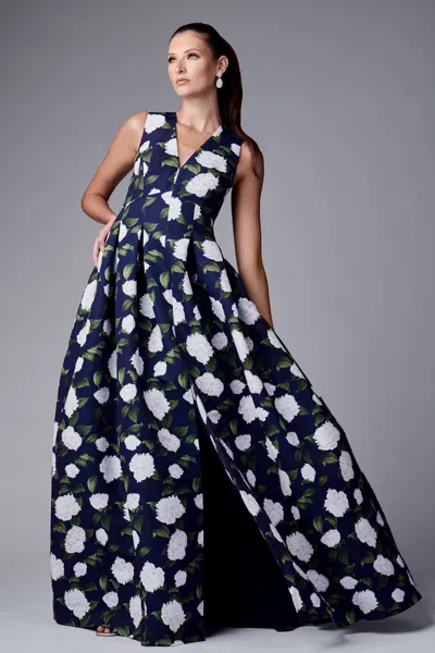 Sachin & Babi Brooke Gown In Navy/ivory Moonlit Garden
