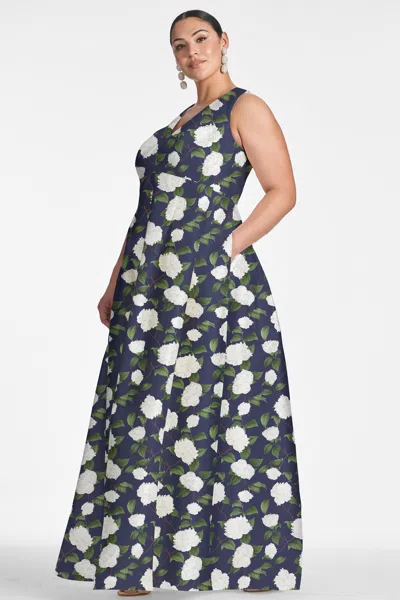 Sachin & Babi Brooke Gown In Navy/ivory Moonlit Garden