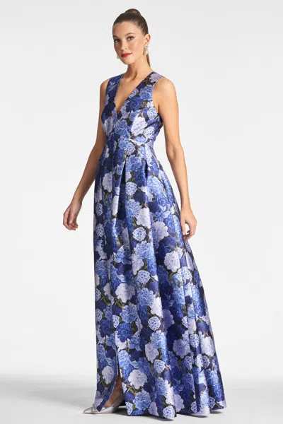 Sachin & Babi Brooke Pleated Floral-print Gown In Rosa Azurro