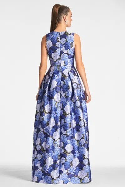 Sachin & Babi Brooke Pleated Floral-print Gown In Rosa Azurro