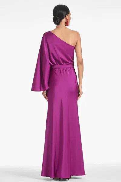 Sachin & Babi Cella One-shoulder Kimono-sleeve Gown In Sparkling Grape