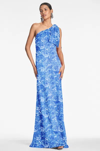 Sachin & Babi Women's Chelsea Bow-embellished Floral Chiffon Gown In Mediterranean Blooms