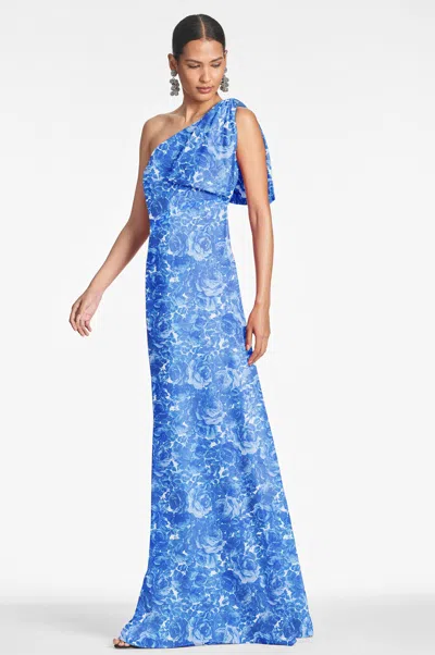 Sachin & Babi Women's Chelsea Bow-embellished Floral Chiffon Gown In Mediterranean Blooms