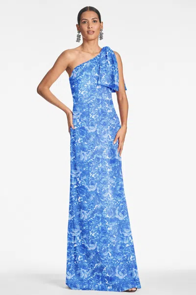 Sachin & Babi Women's Chelsea Bow-embellished Floral Chiffon Gown In Mediterranean Blooms