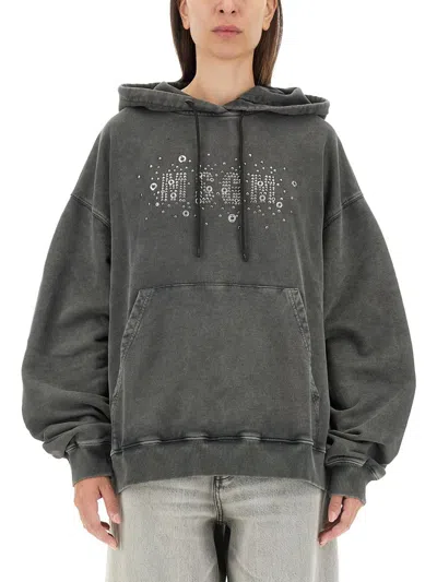 Shop Msgm Sweatshirt With Logo In Grey