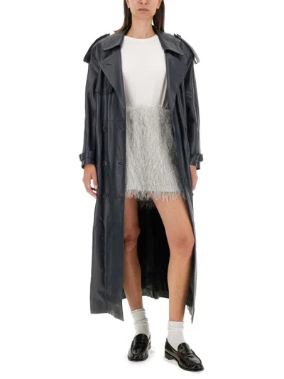 Salvatore Santoro Leather Trench Coat In Grey