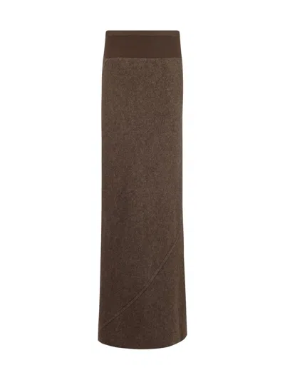 Rick Owens Coda Wool Maxi Skirt In Brown