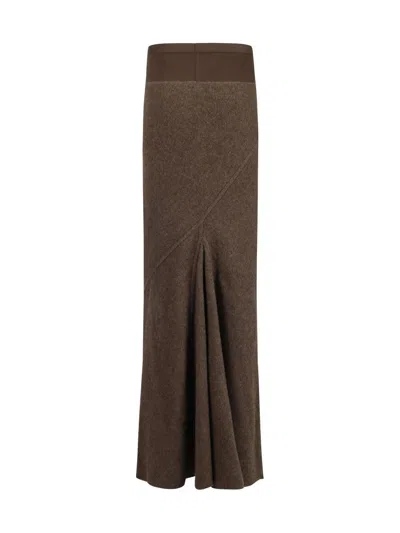 Rick Owens Coda Wool Maxi Skirt In Brown
