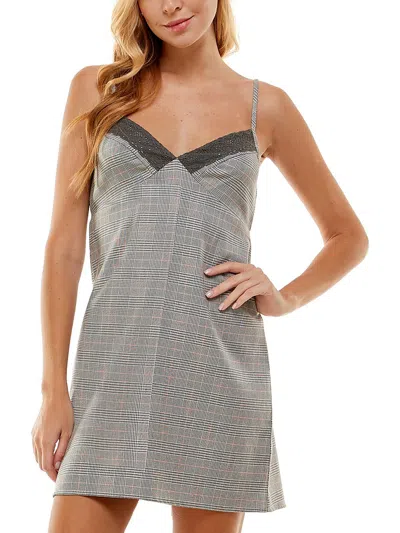 Kingston Grey Juniors Womens Houndstooth Lace Trim Mini Dress In Grey
