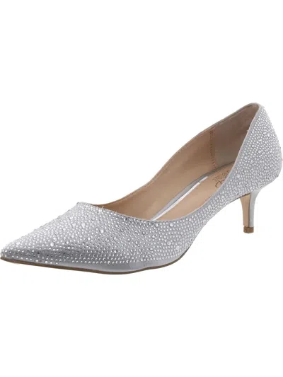 Jewel Badgley Mischka Womens Embellished Pointed Toe Kitten Heels In Silver