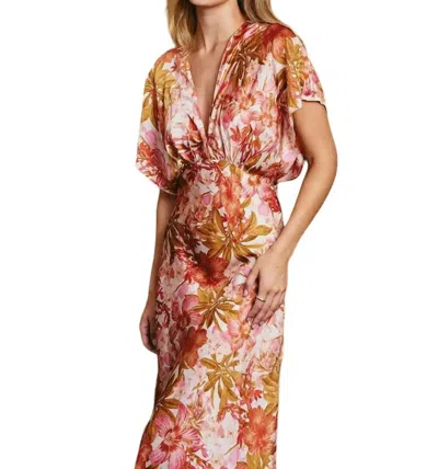 Dress Forum Blooming Dahlia Satin Blouson Slit Midi Dress In Pink In Pink