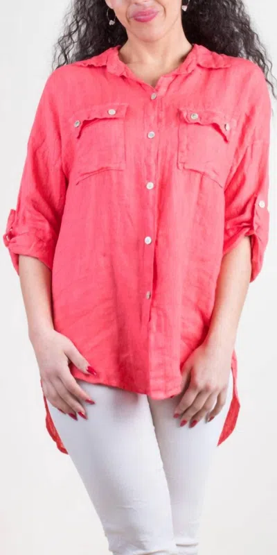 Gigi Moda Navi Linen Button Down Shirt In Coral In Pink