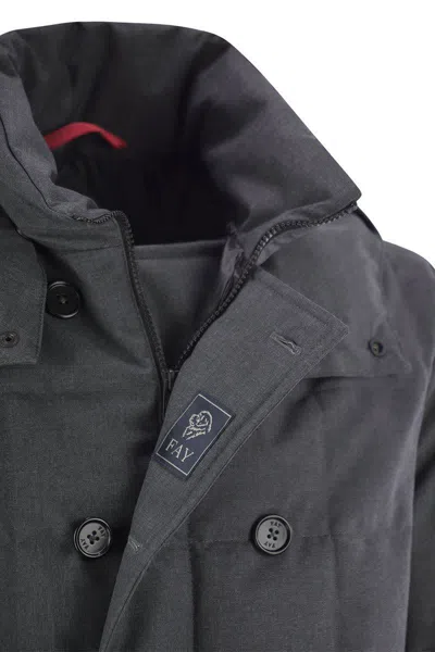 Fay Double-breasted Down Jacket With Hood In Gray
