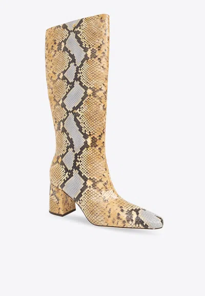 Shop Tory Burch 70 Tall Banana Knee-high Boots In Snakeskin Leather In Beige