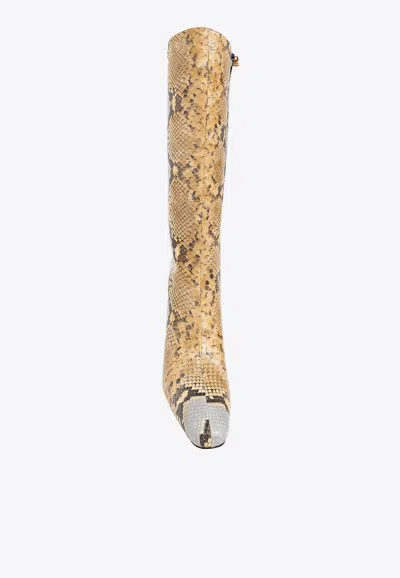 Tory Burch Python Print Embossed Leather Boot In Beige