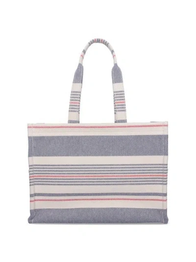 Celine Large Cabas Thais In Striped Textile And Calfskin In Gray