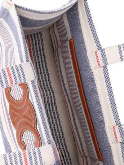 Celine Large Cabas Thais In Striped Textile And Calfskin In Gray