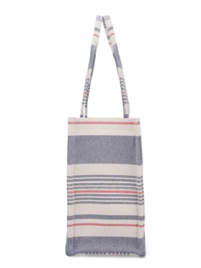 Celine Large Cabas Thais In Striped Textile And Calfskin In Gray