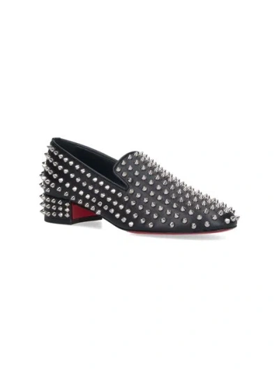 Christian Louboutin Spikeasy Studded Red Sole Slip-on Loafers In Black