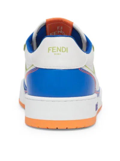 Fendi Men Leather Sneakers With Ff Lateral Logo In Blue