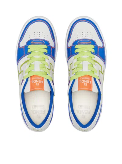Fendi Men Leather Sneakers With Ff Lateral Logo In Blue
