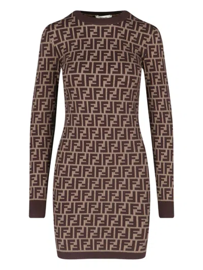 Shop Fendi Women Mini Dress "ff" In Brown