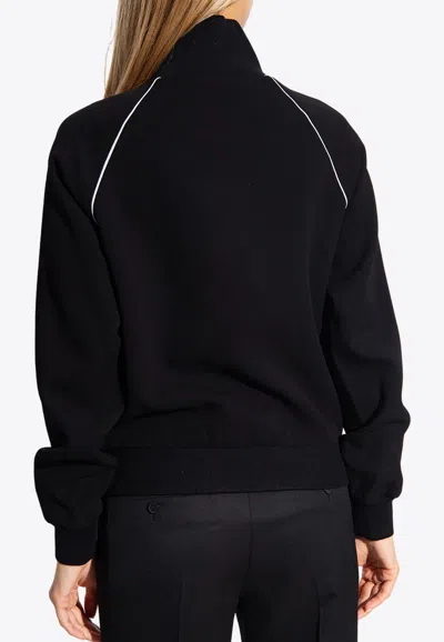 Tory Burch Bonded Crepe Zip-up Track Jacket In Black